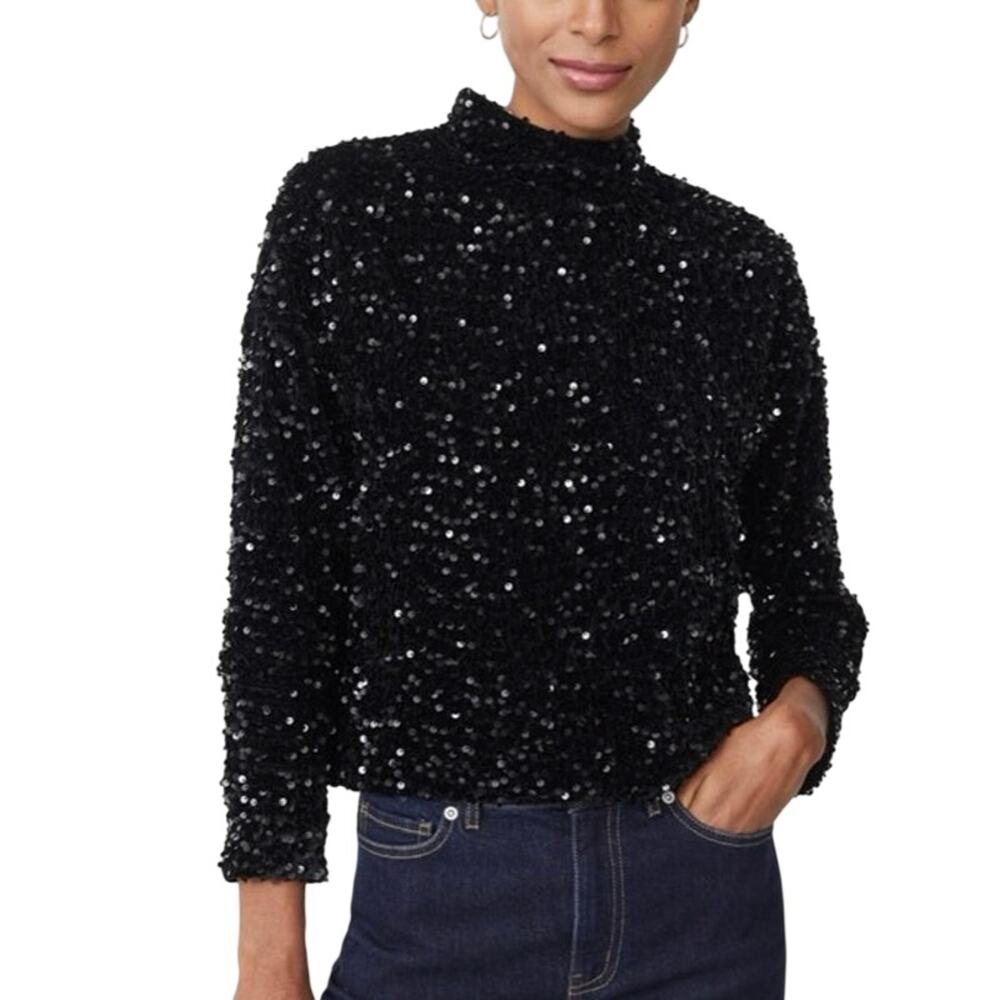 J. McLaughlin Black Velvet Sequin Top Size Small